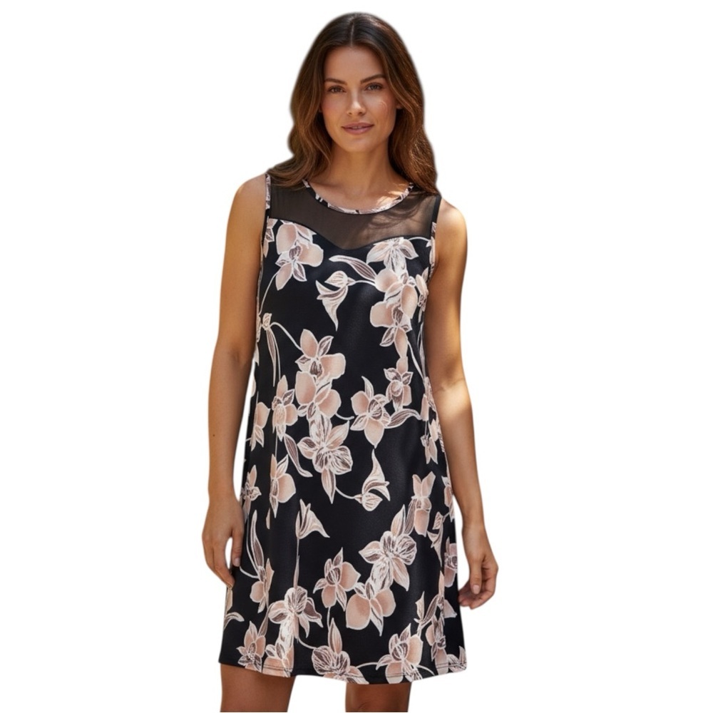 SJS‎ Sleeveless Dress, Floral Print, Stretchy, Blue, Size Medium